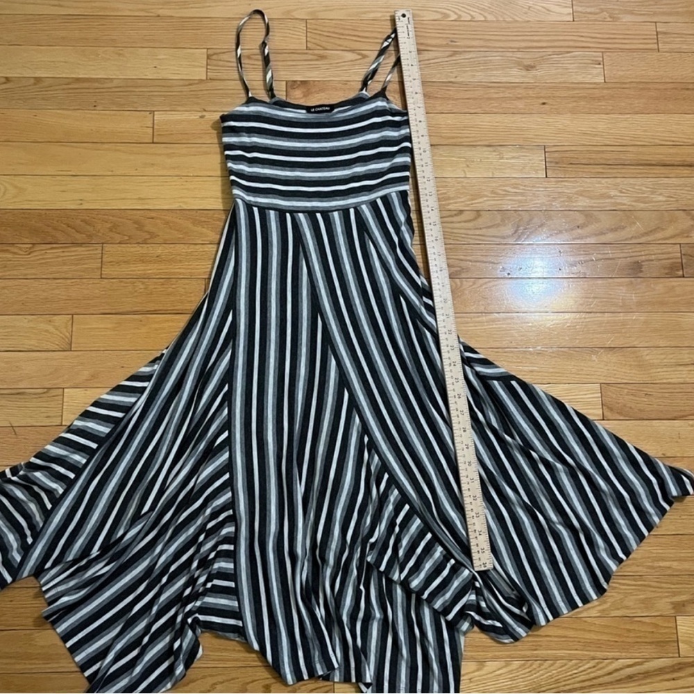 Maxi Dress Small Neutral Grey Black White Handkerchief Hem Striped
